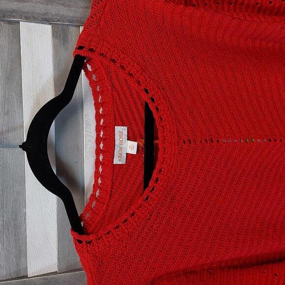 Chic Red Knit Sweater with Puff Sleeves | Knox Rose | 2X - Picture 2 of 12